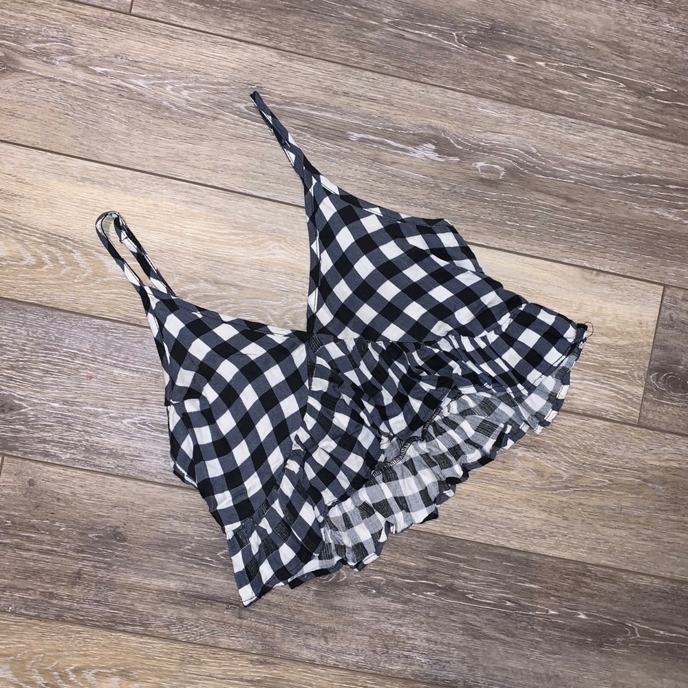 black/white flannel crop top